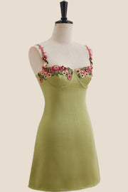 Green Floral Embroidery Short Princess Dress