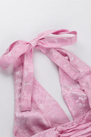Halter Pink Plunge Short A-line Bow Dress