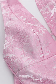 Halter Pink Plunge Short A-line Bow Dress