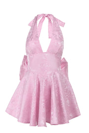 Halter Pink Plunge Short A-line Bow Dress