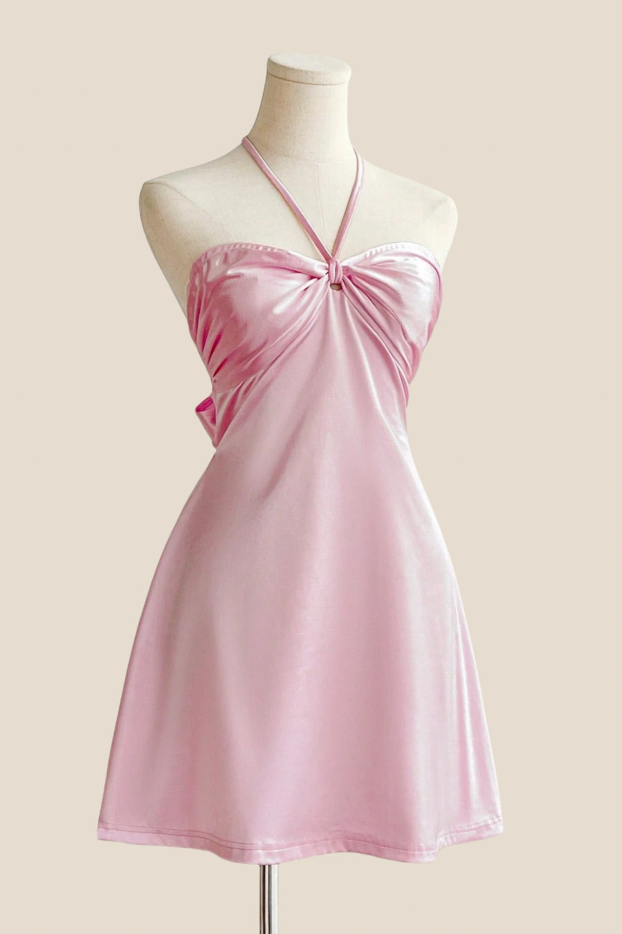 Halter Light Blue Back Tie A-line Short Dress