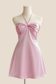 Halter Light Blue Back Tie A-line Short Dress