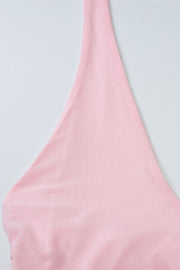 Halter Pink Ruched Tiered Long Dress