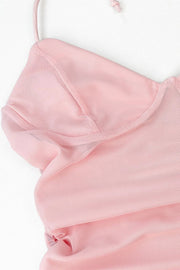 Halter Pink Fitted Frill Train Short Dress