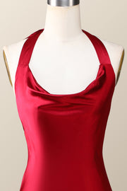 Halter Cowl Neck Red Sheath Midi Dress
