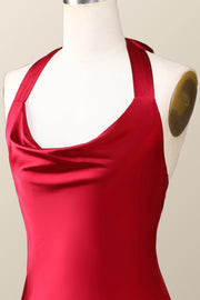 Halter Cowl Neck Red Sheath Midi Dress