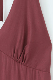 Halter Wine Red Ruffle A-line Short Dress