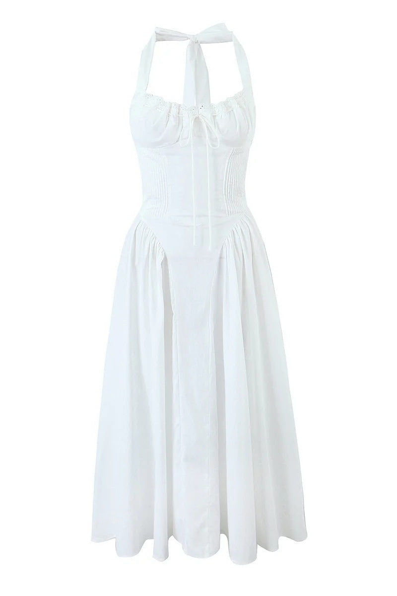 Halter White Tie Front Summer Dress