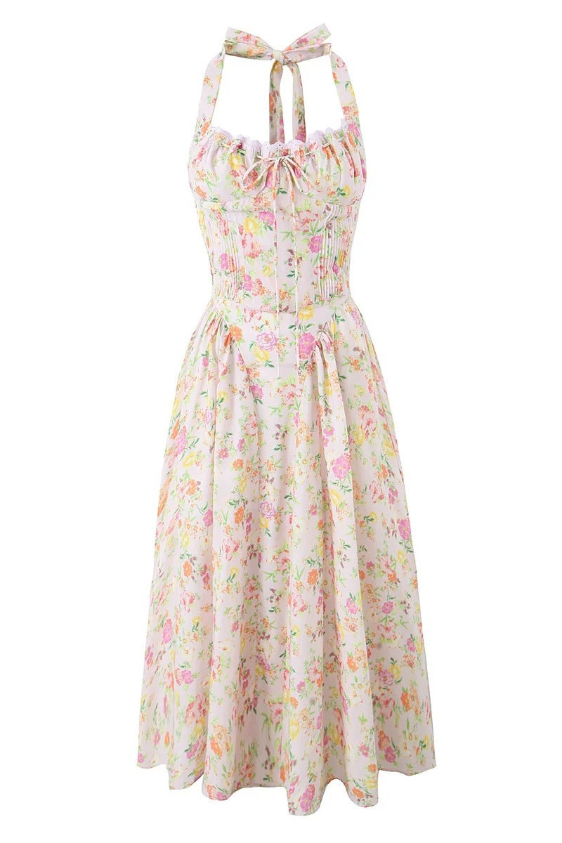 Halter White Tie Front Summer Dress