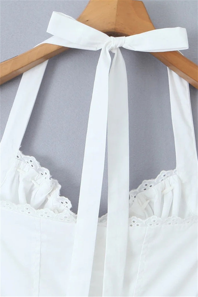 Halter White Tie Front Summer Dress