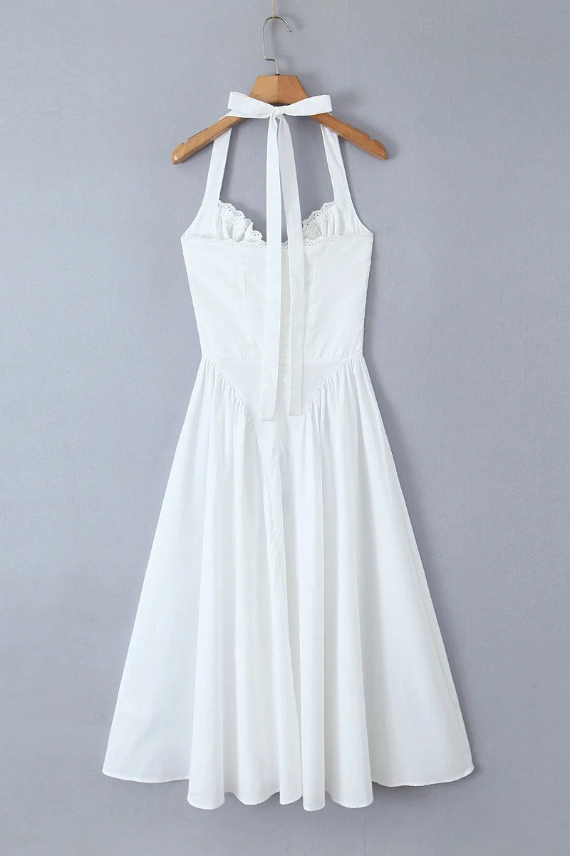 Halter White Tie Front Summer Dress