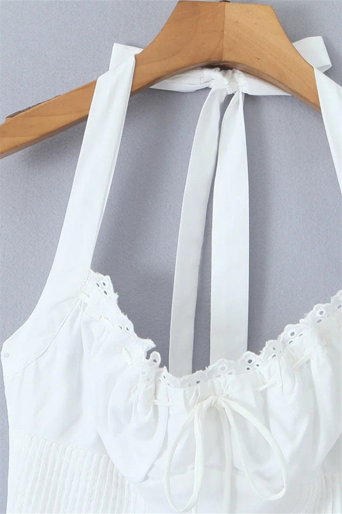 Halter White Tie Front Summer Dress