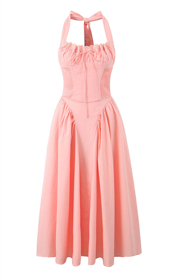Halter White Tie Front Summer Dress