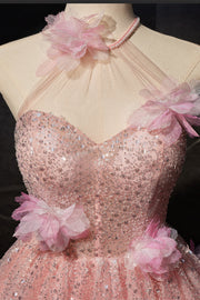 Halter Neck Blush Pink Tulle Dress
