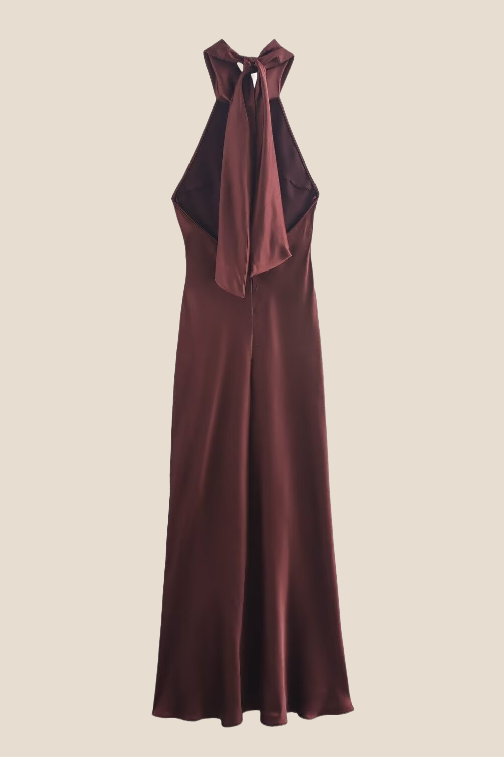 High Neck Burgundy Open Back Long Dress