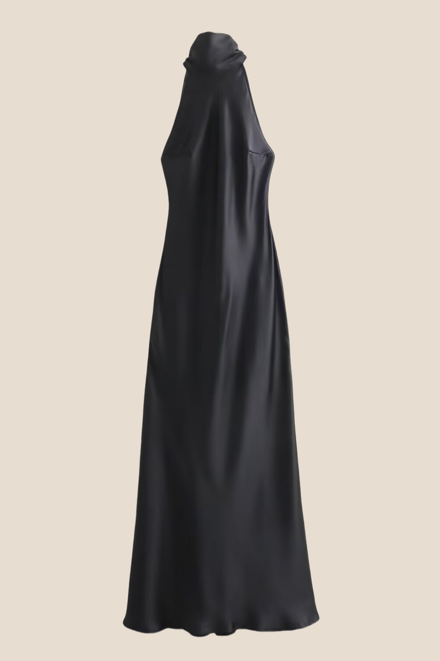 High Neck Black Open Back Long Dress