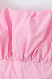 High Waist Pink Ruched Short Summer Dress