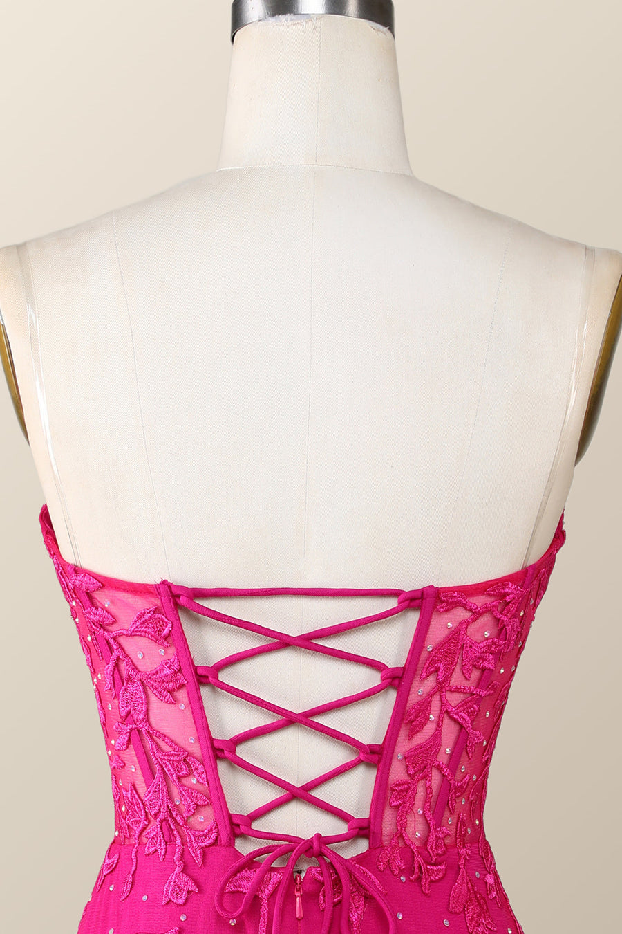 Hot Pink Lace Appliques Tight Mini Dress