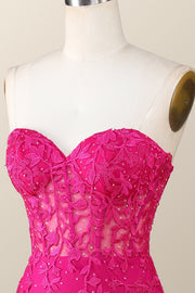 Hot Pink Lace Appliques Tight Mini Dress