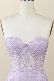Fuchsia Lace Appliques Tight Mini Dress
