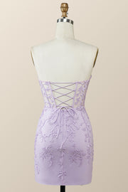 Fuchsia Lace Appliques Tight Mini Dress