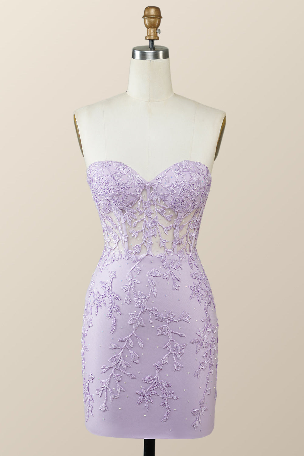 Fuchsia Lace Appliques Tight Mini Dress - Ohmollydress