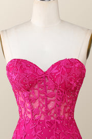 Hot Pink Lace Appliques Tight Mini Dress