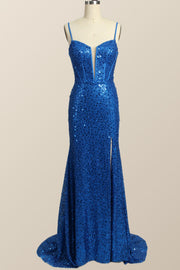 Royal Blue Sequin Mermaid Long Prom Dress