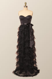 Sweetheart Black Tiered Ruffles Long Formal Dress