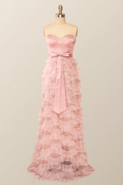 Sweetheart Blush Pink Tiered Ruffles Long Formal Dress