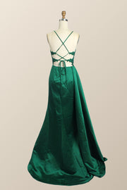 Straps Green Lace and Satin Mermaid Formal Dress