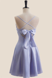 Lavender Cowl Neck Short Dress with Back Bow