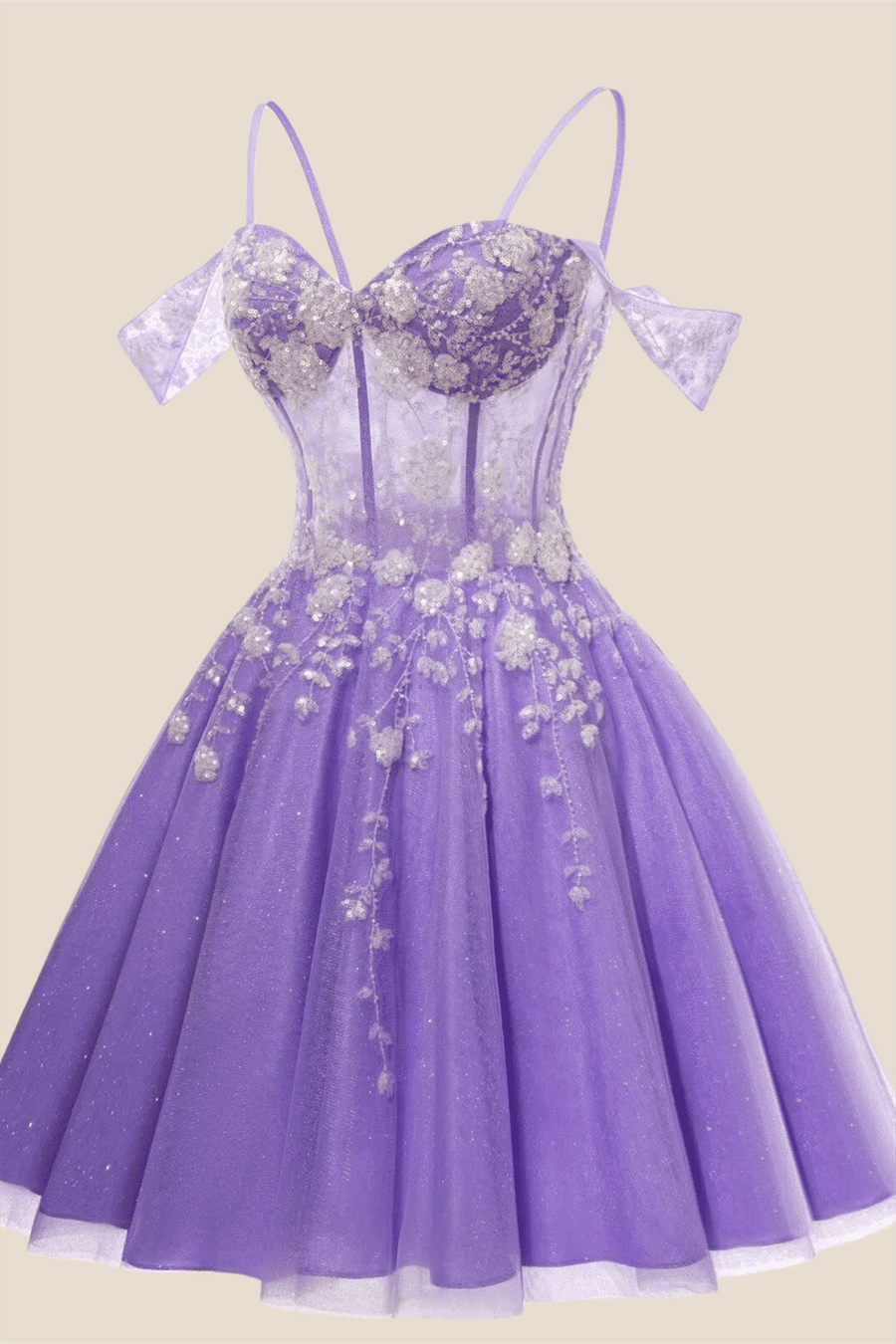 Lavender Sequin Appliques A-line Short Dress