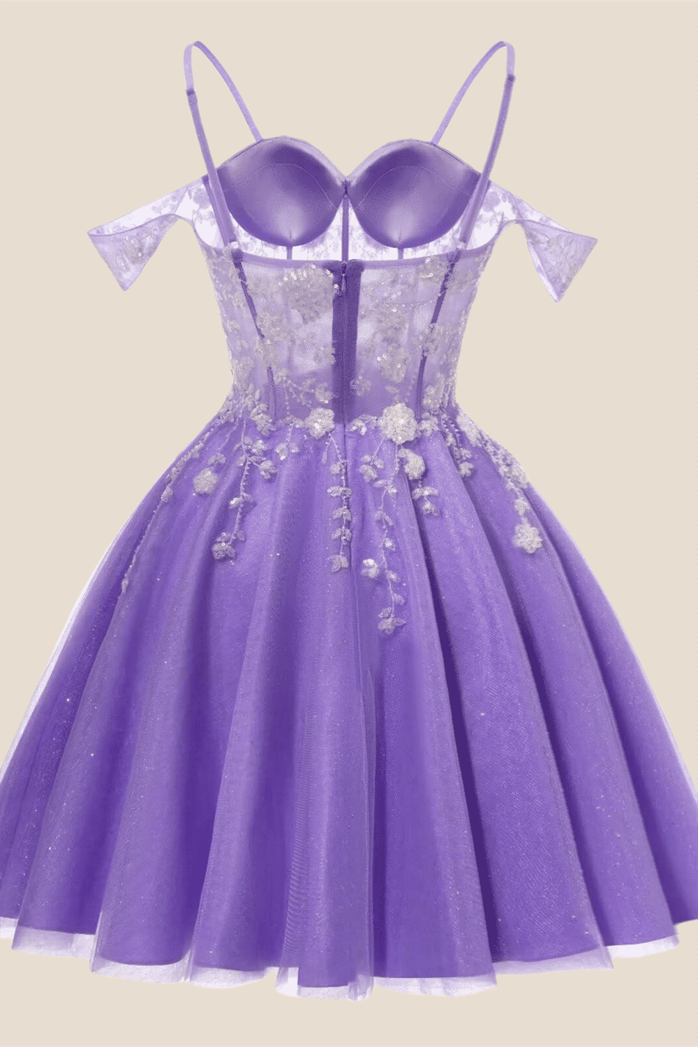 Lavender Sequin Appliques A-line Short Dress