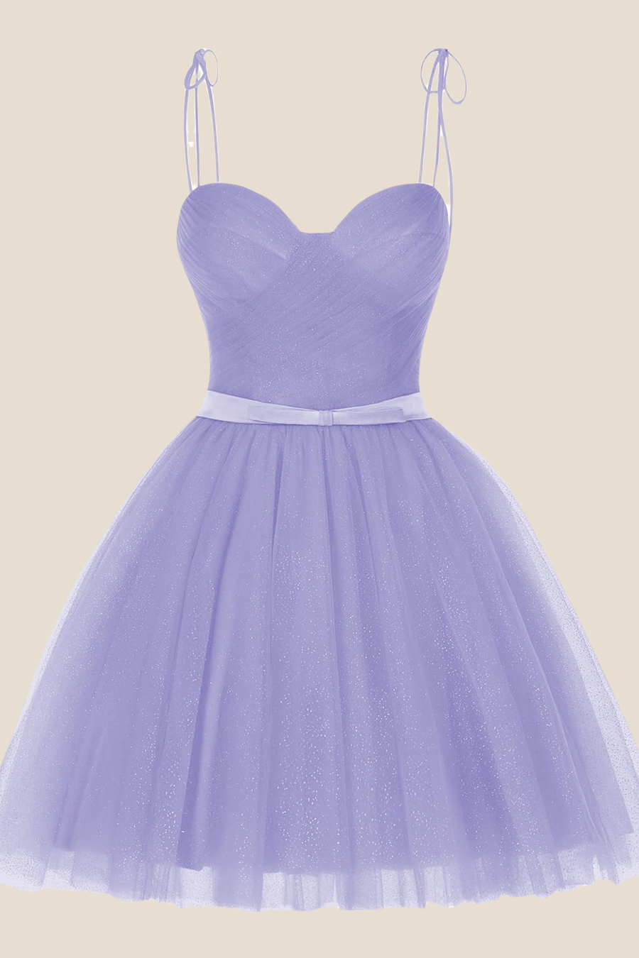 Lavender Sparkle Tulle Short Dress with Belt