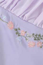 Lavender Embroidery Short Dress with Back Bow