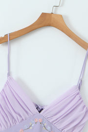 Lavender Embroidery Short Dress with Back Bow