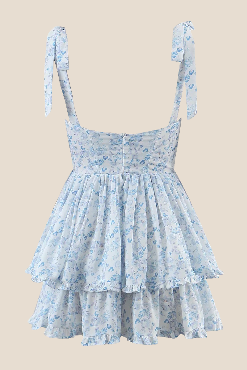 Light Blue Button Front Tiered Short Dress