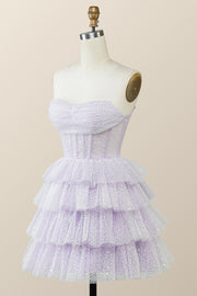 Lavender Strapless Cowl Neck Short A-line Princess Dress