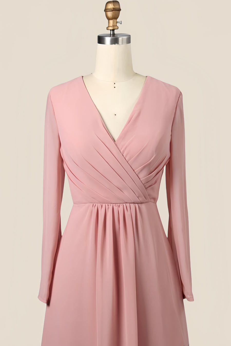 Long Sleeves Blush Pink Pleated Bridesmaid Dress