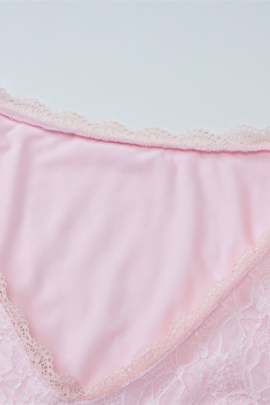Long Sleeves Pink Lace Ruffled Short Dress