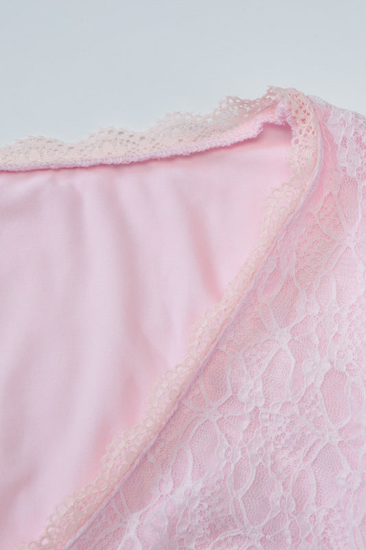 Long Sleeves Pink Lace Ruffled Short Dress