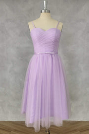 Straps Lilac Tulle Tea Length Dress