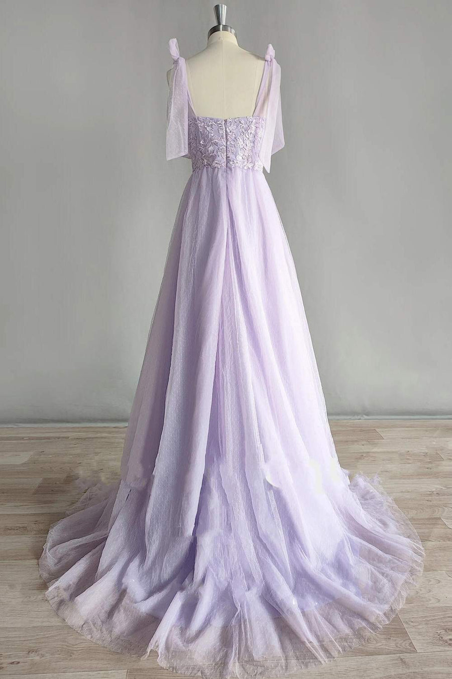 Lavender Lace Appliques Tulle A-line Formal Dress