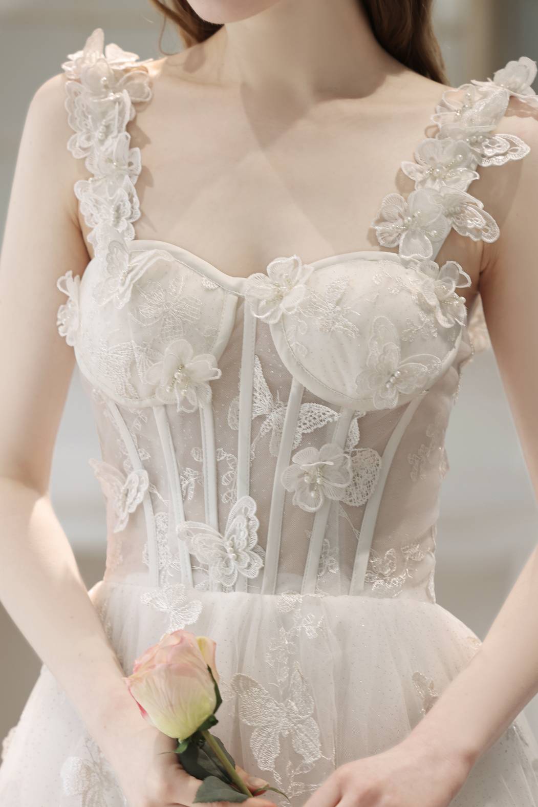 corset organza maxi dress in white Delancey Embellished Corset Gown in White