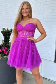 Black Lace Appliques A-line Short Prom Dress