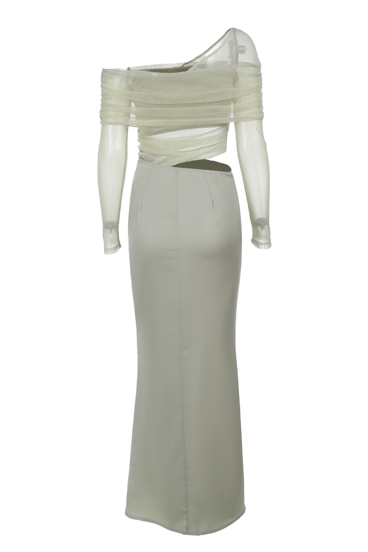 Sage Green Long Sleeves Ruched Long Dress