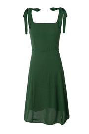 Tie Shoulder Dark Green Summer Dress with Slit