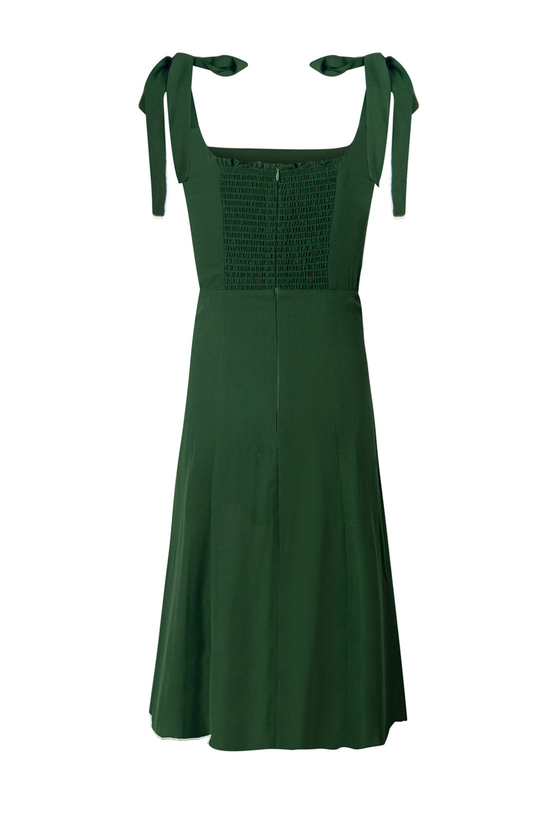 Tie Shoulder Dark Green Summer Dress with Slit