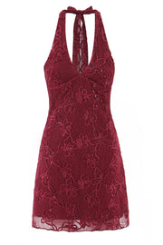 Halter Red Lace Short Dresss